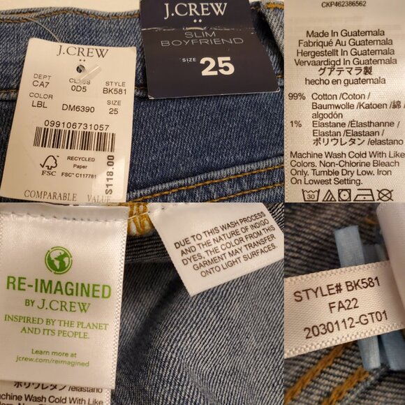 NWT J.Crew Factory Slim Boyfriend All-Day Stretch Blue Denim Jeans - Size 25 - Picture 5 of 10
